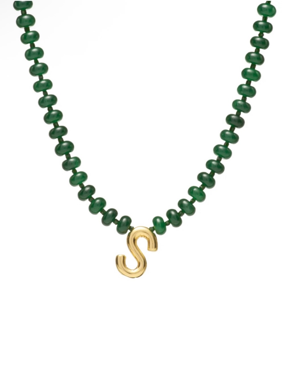 NEW✨ Mayamar Genuine Jade Stone Beaded Initial Necklace 24k Gold Dipped Letter S